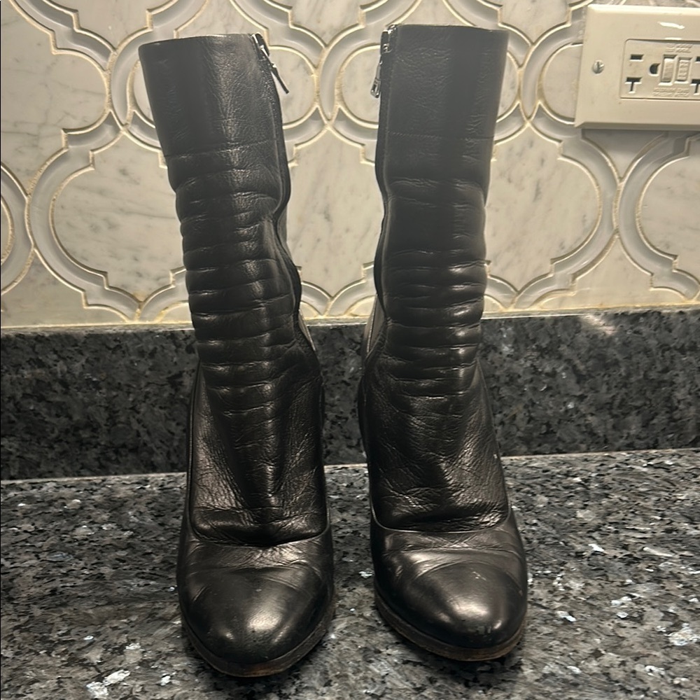 Prada Black Leather Heeled 3” Boots Women’s size 36.5 (6.5)